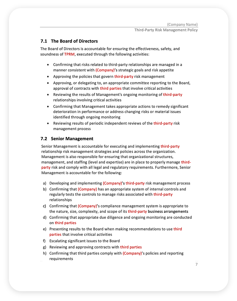 Third Party Risk Management Policy Template